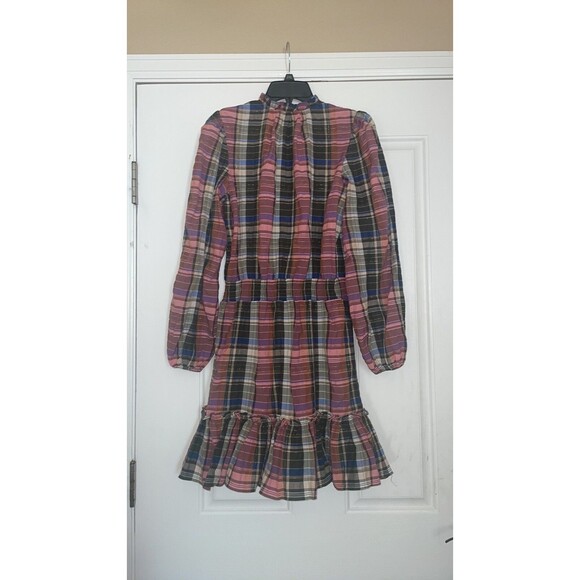 Veronica Beard Women's Destiny Crinkle Plaid Dress size 4 NWT Olive/Pink V-Neck - Picture 5 of 8